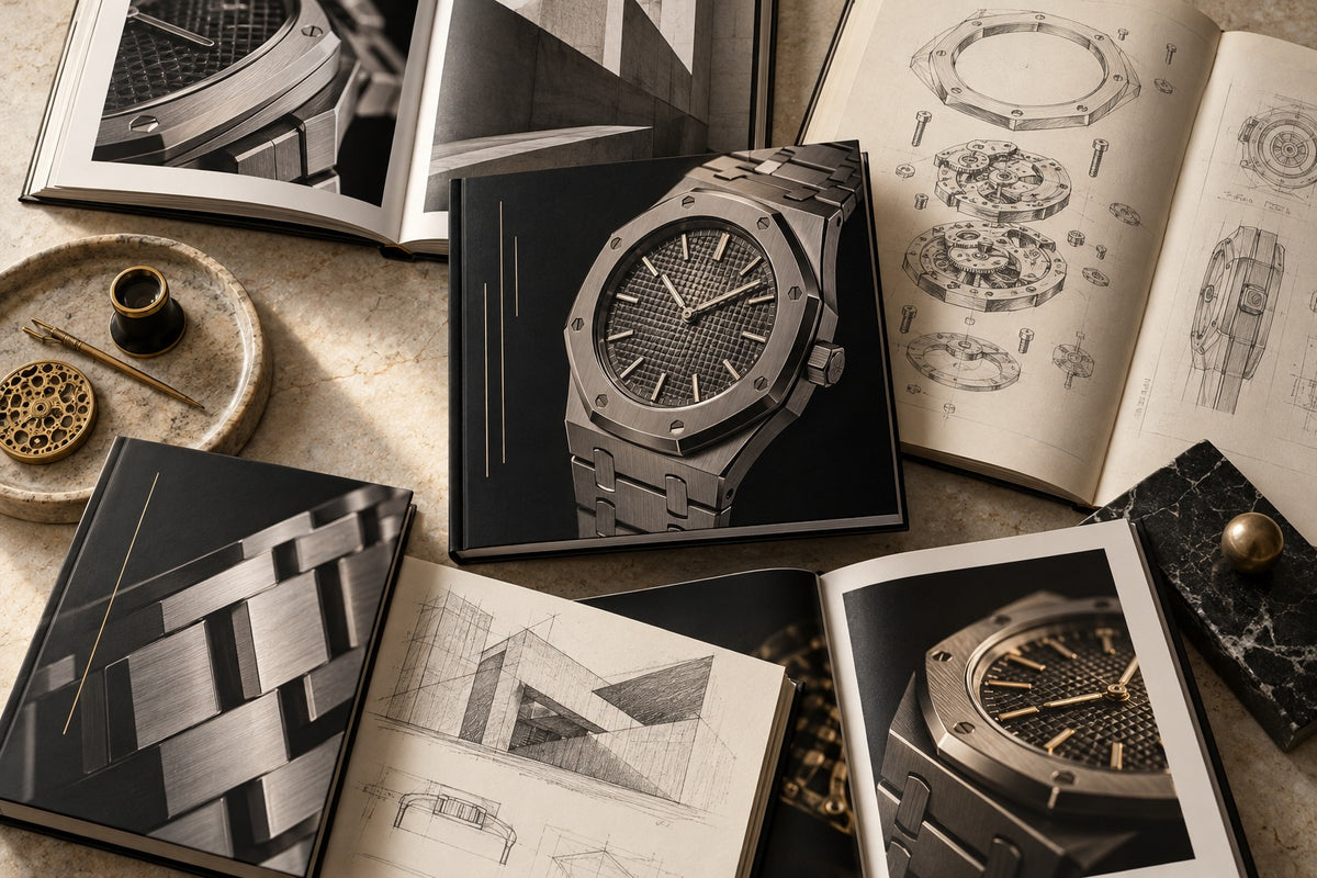 Editorial composition of watch journals and design sketches