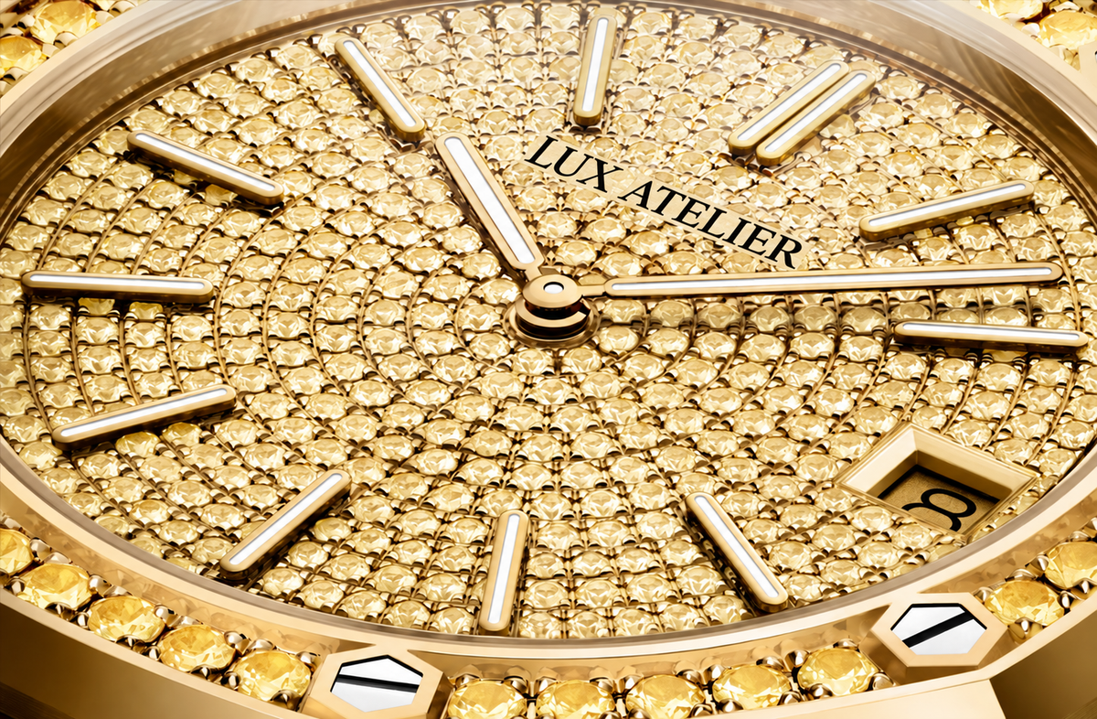 Gold-Tone Full Pavé Crystal-Set Watch – Integrated Bracelet
