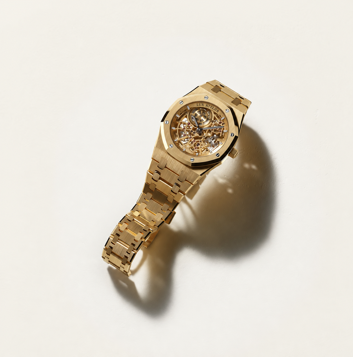 Gold-Tone Skeleton Open-Work Watch – Integrated Bracelet