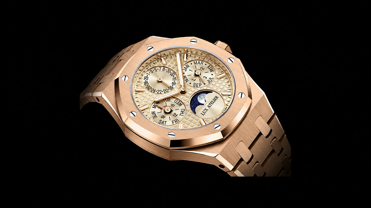 Rose Gold-Tone Champagne Multi-Display Watch – Integrated Bracelet