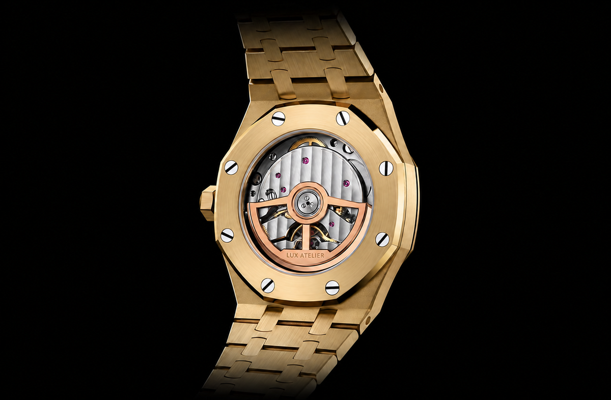 Gold-Tone Green Stone-Inspired Watch – Integrated Bracelet