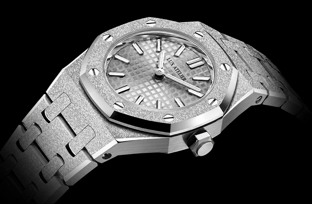 Frosted Silver-Tone Mini Textured Watch – Integrated Bracelet