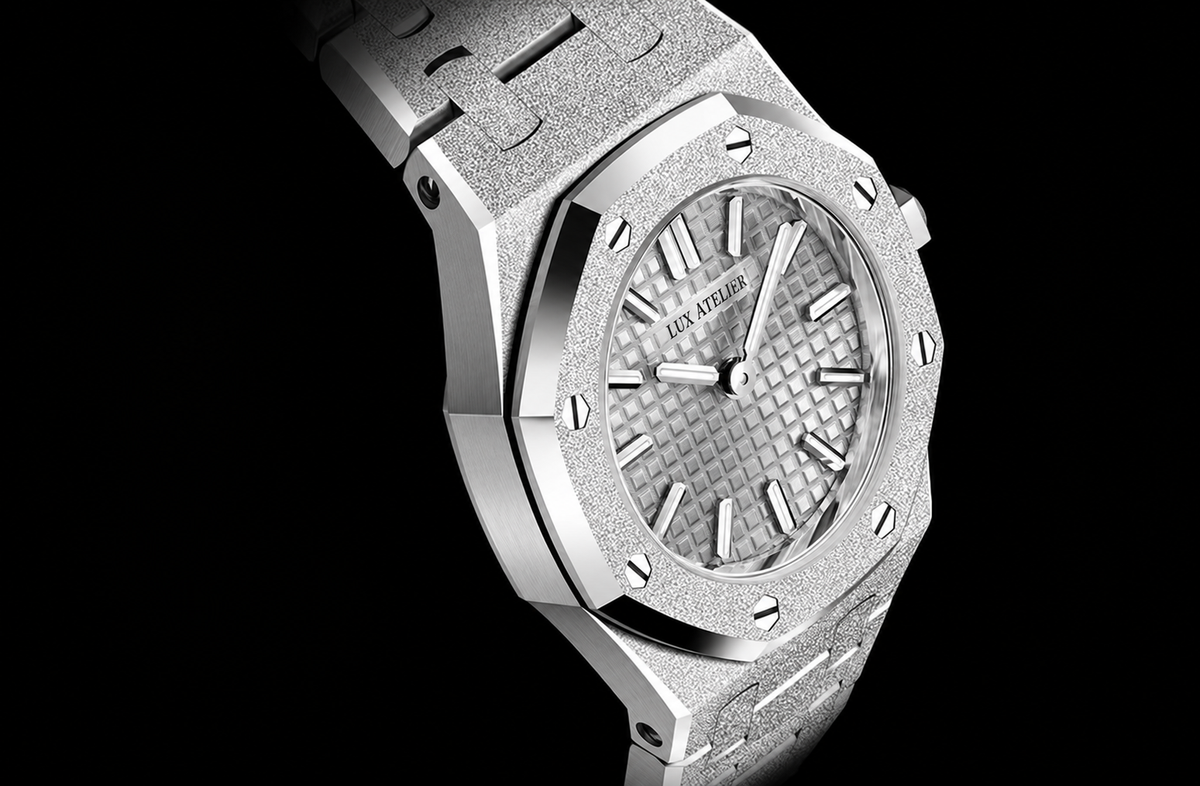 Frosted Silver-Tone Mini Textured Watch – Integrated Bracelet