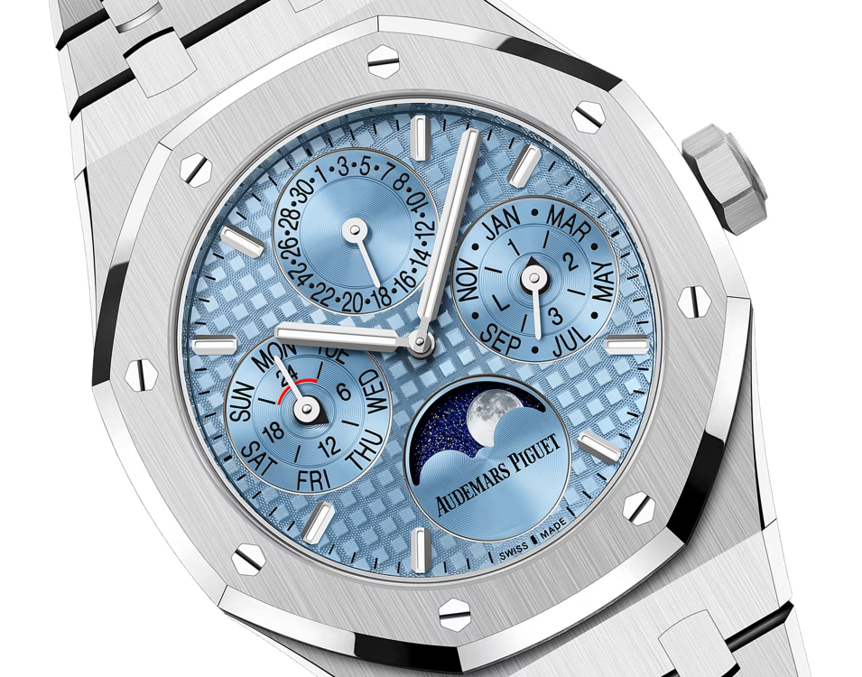 Ice Blue Multi-Display Watch – Silver-Tone Integrated Bracelet