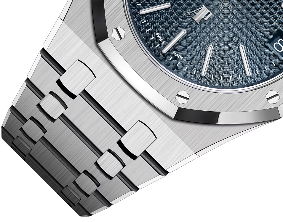 Silver-Tone Blue Textured Watch – Integrated Bracelet