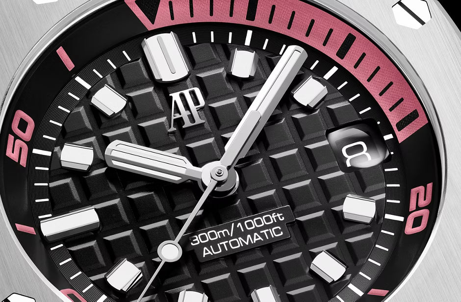 White & Pink Sport Watch – Silver-Tone Case, Black Textured Dial & White Performance Strap