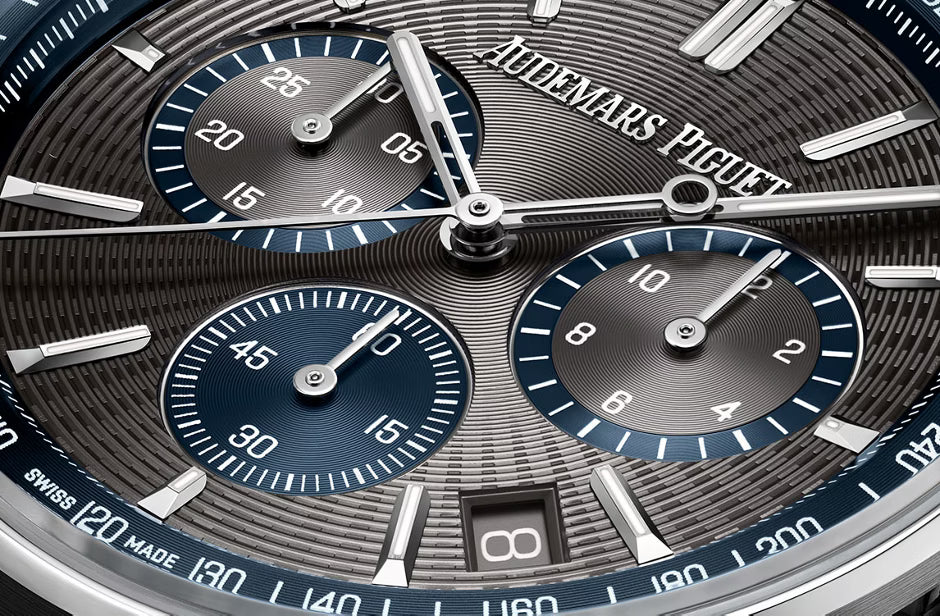 Slate Grey Chronograph-Style Watch – Blue Accents & Grey Strap