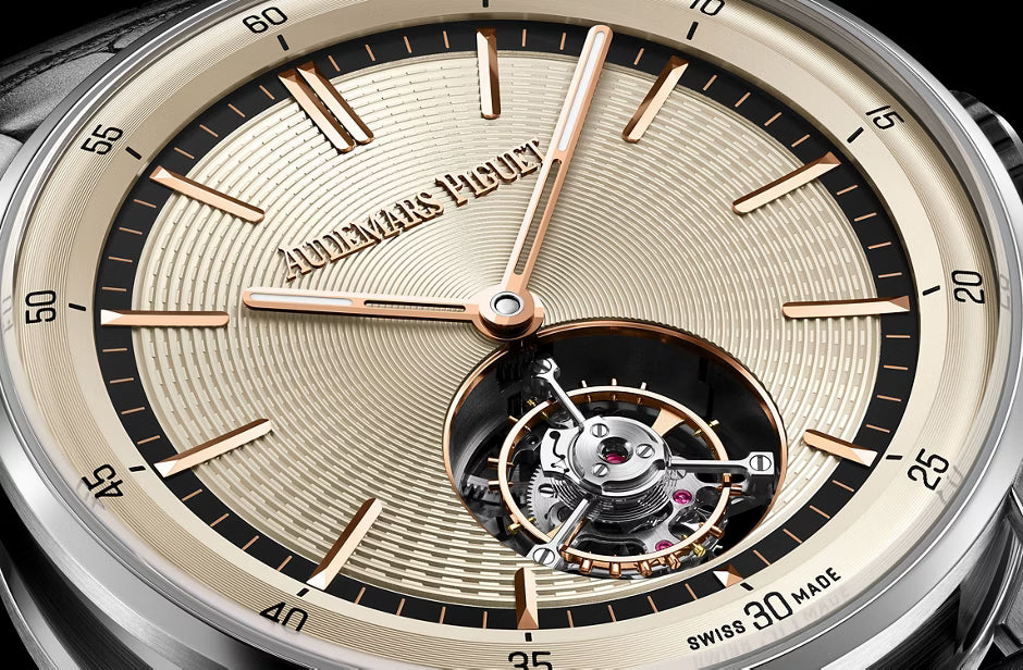 Champagne Open-Balance Dress Watch – Silver Case & Black Leather Strap