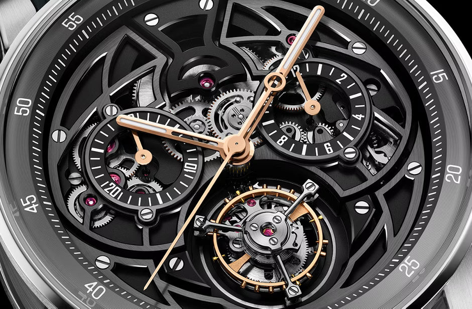 Skeleton Chronograph-Style Watch – Anthracite & Grey Strap