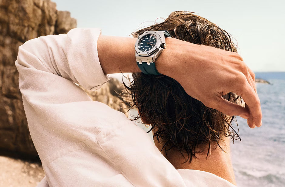 Deep Teal Sport Watch – Silver-Tone Case, Textured Dial & Matching Performance Strap