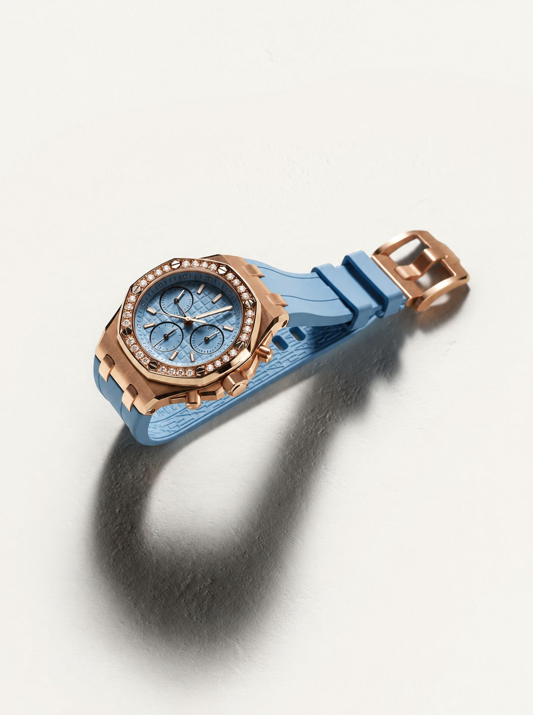 Blue and rose gold watch