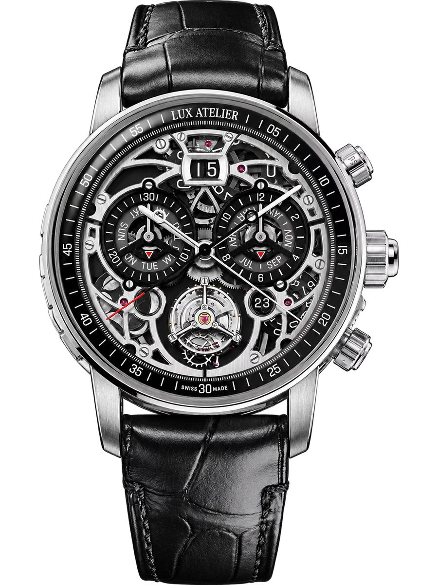 Luxury Skeleton Chronograph Watch – Black Leather Strap