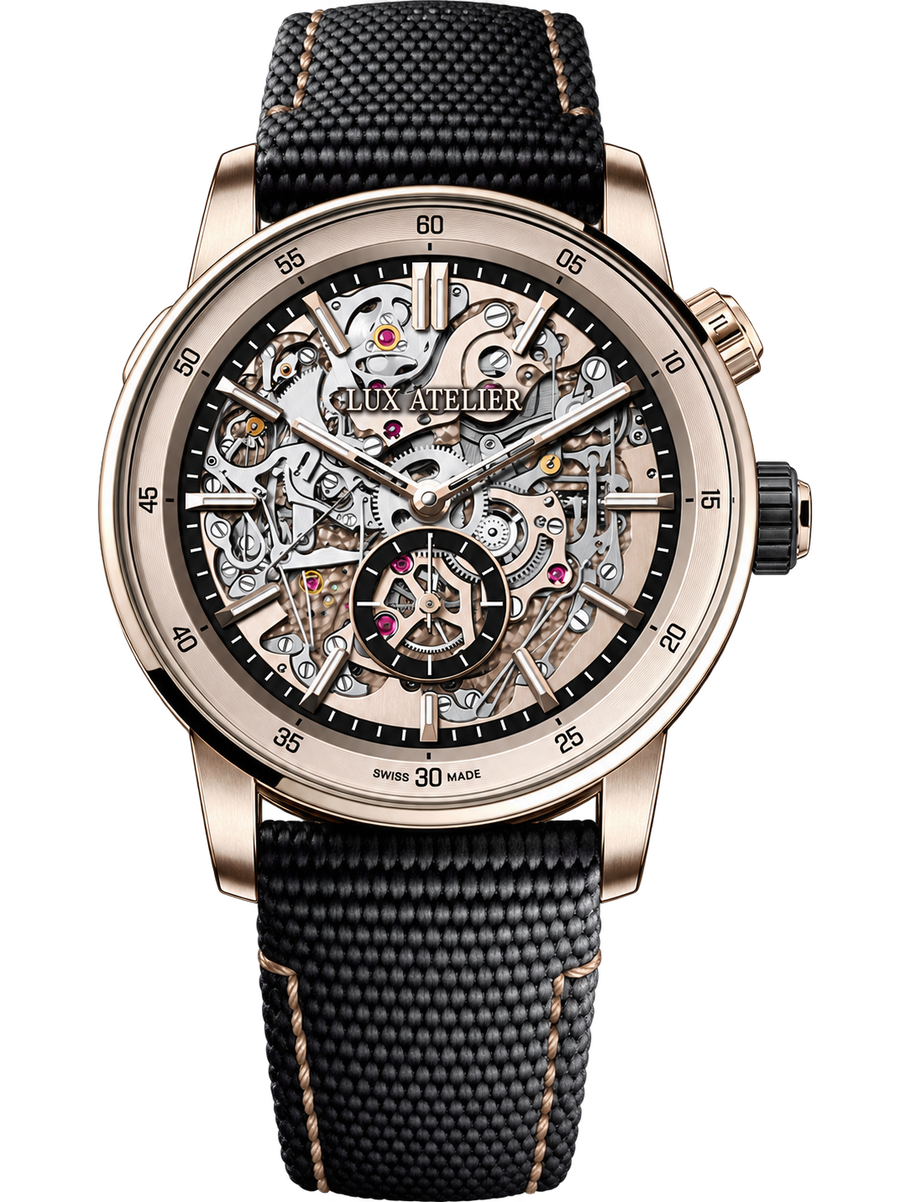 Grande Skeleton Complication Watch – Rose Gold Tone & Black Strap