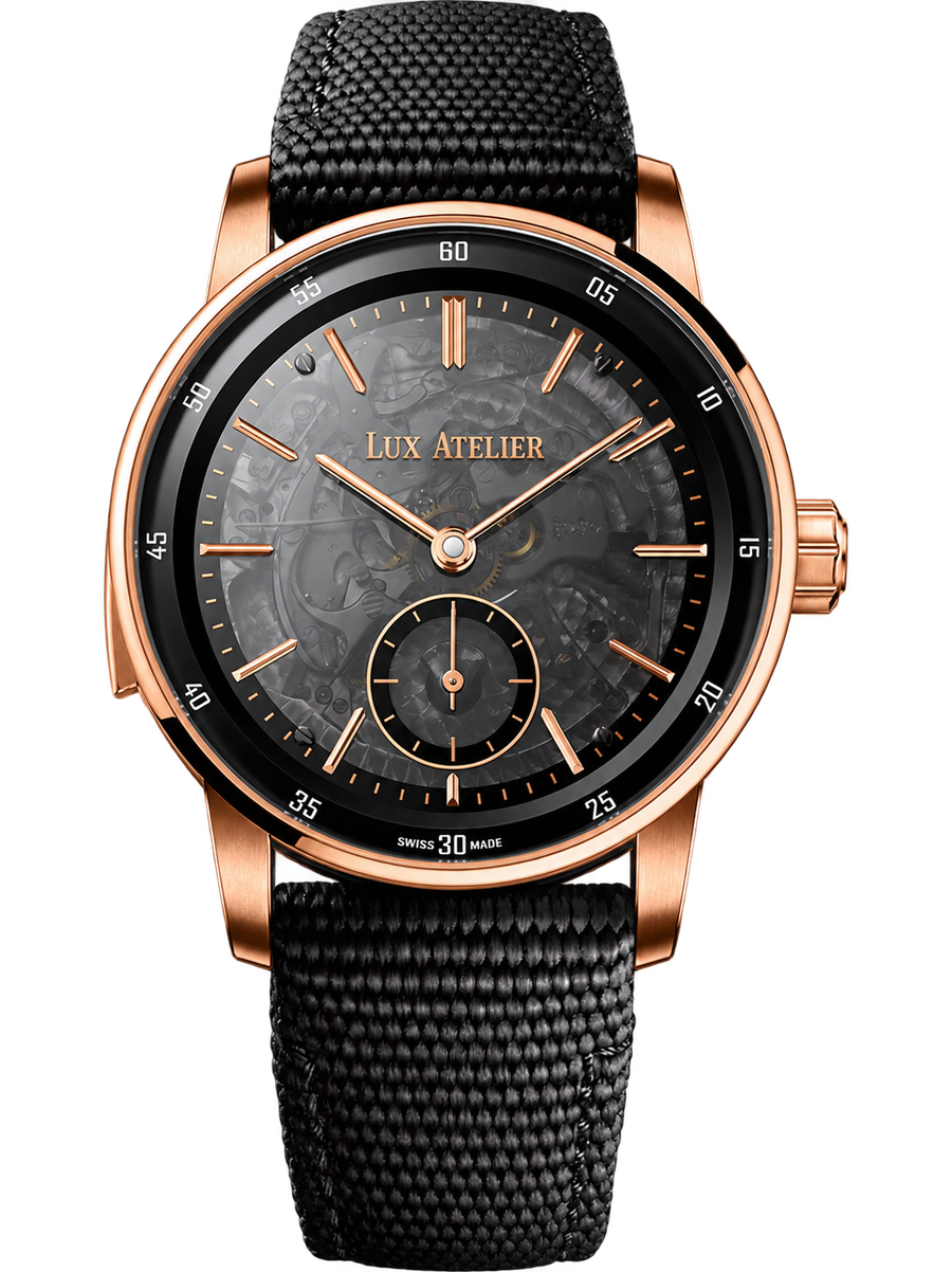 Smoked Skeleton Dress Watch – Rose Gold Tone & Black Strap