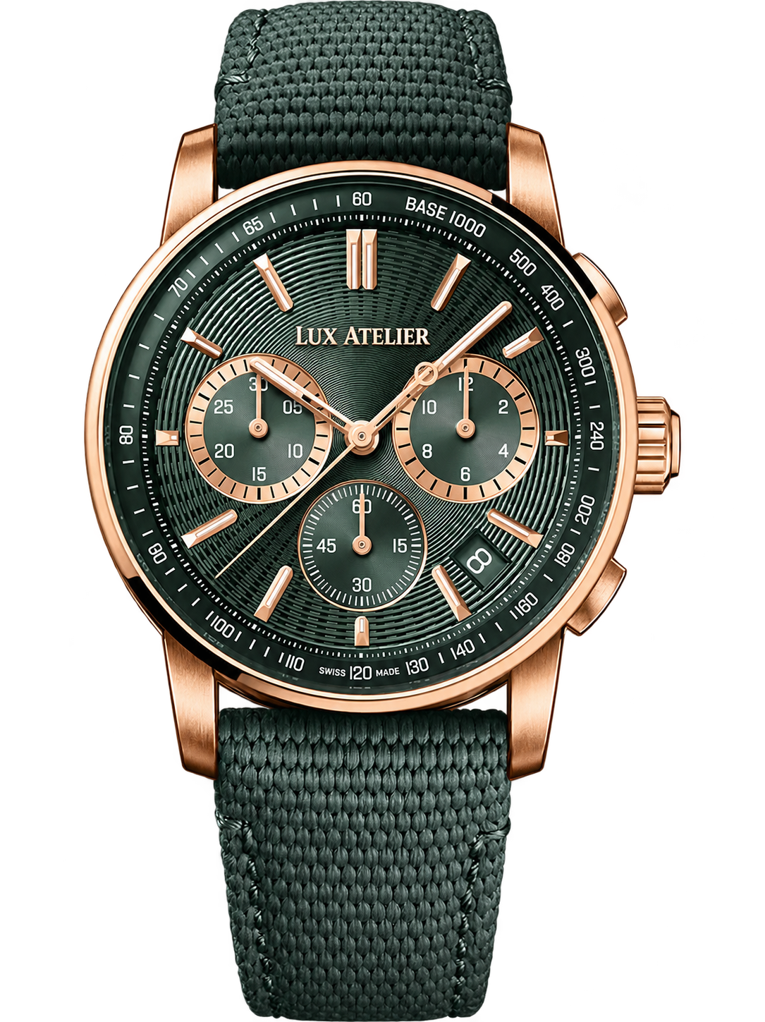 Emerald Green Chronograph-Style Watch – Rose Gold Tone & Green Strap