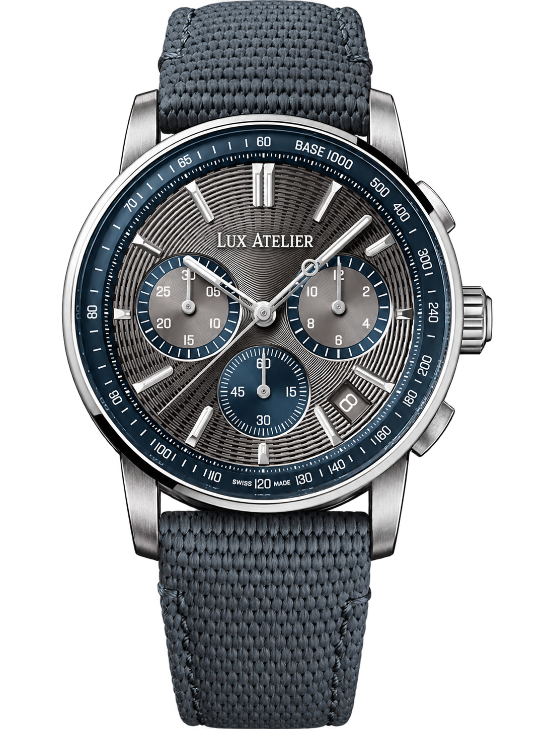 Slate Grey Chronograph-Style Watch – Blue Accents & Grey Strap