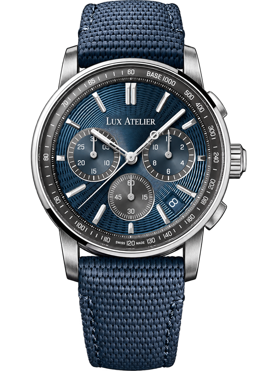 Deep Blue Chronograph-Style Watch – Silver Case & Blue Strap