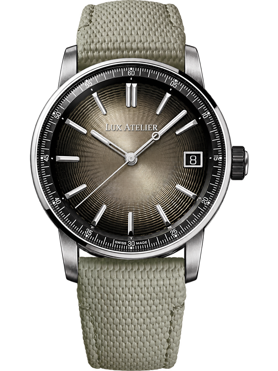 Taupe Dress Watch – Silver Case & Textured Strap