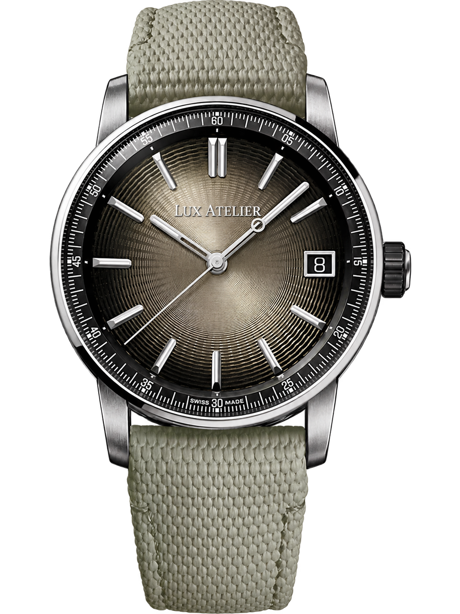 Taupe Dress Watch – Silver Case & Textured Strap