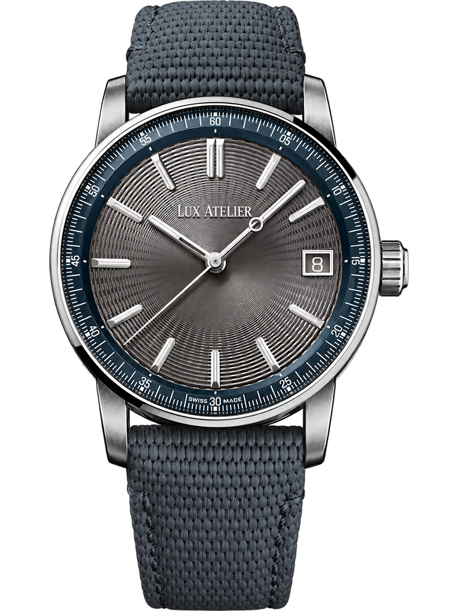 Slate Grey Dress Watch – Blue Accents & Grey Strap