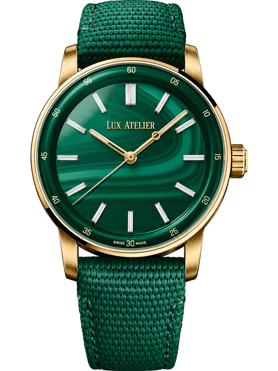 Emerald Stone-Inspired Dress Watch – Gold Tone & Green Strap