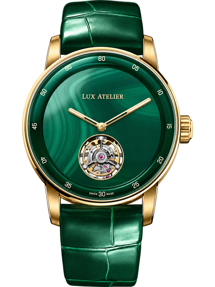 Emerald Green Open-Heart Watch – Gold Tone & Green Leather-Style Strap