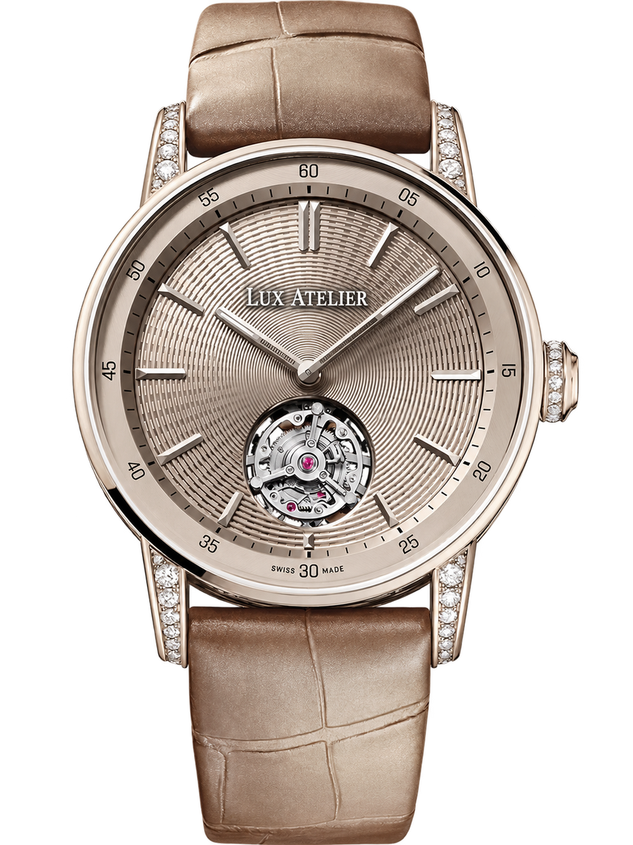 Champagne Open-Heart Watch – Rose Gold Tone & Beige Strap