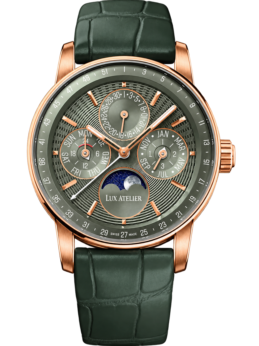 Forest Green Multi-Display Watch – Rose Gold Tone & Green Strap
