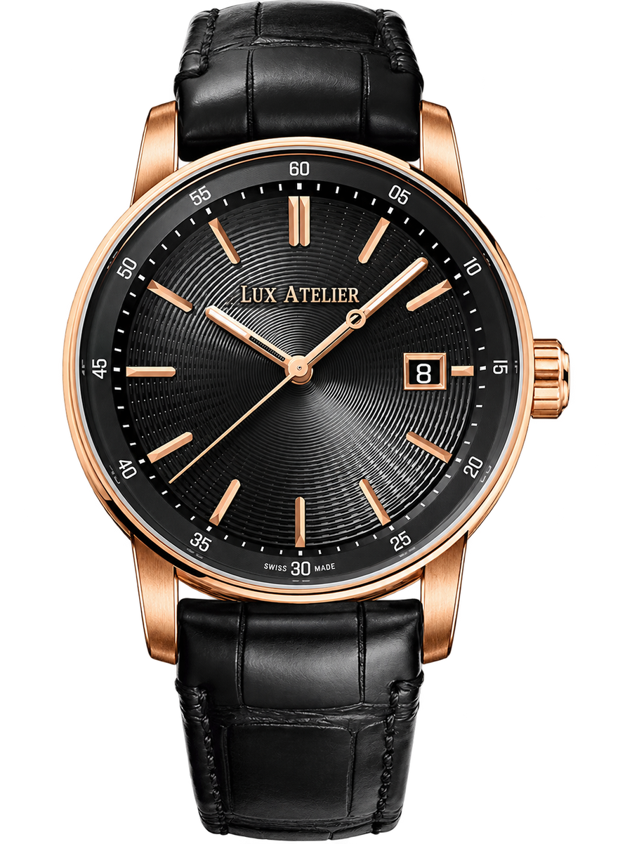 Black Dial Dress Watch – Rose Gold Tone & Black Strap