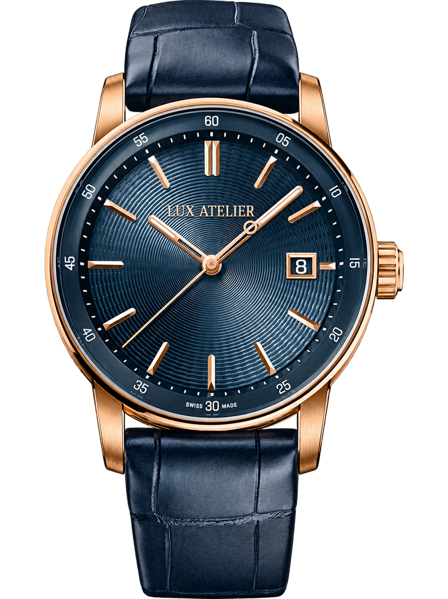 Midnight Blue Dress Watch – Rose Gold Tone & Blue Strap