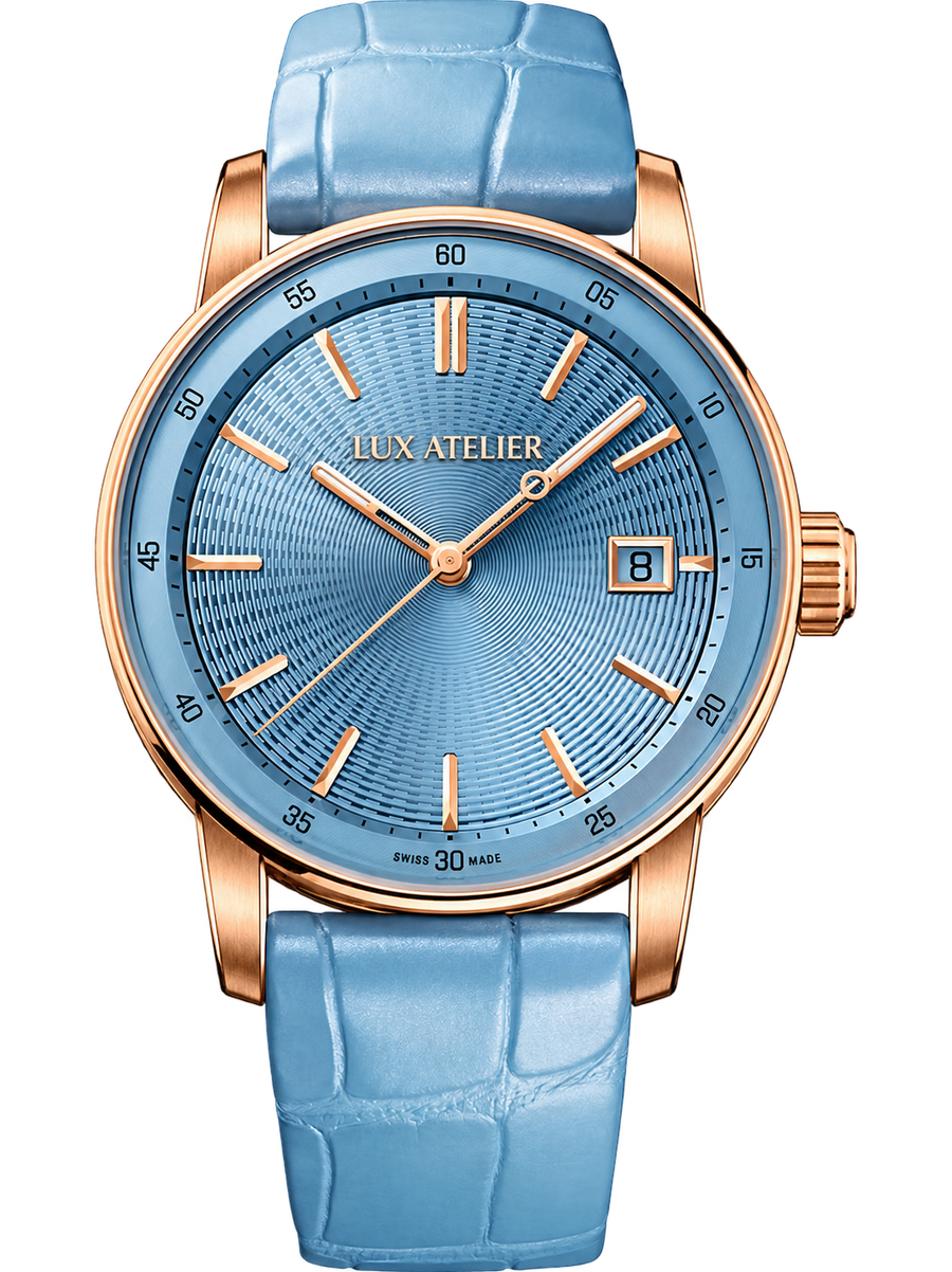 Ice Blue Dress Watch – Rose Gold Tone & Light Blue Strap