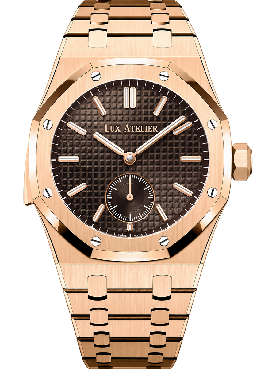 Rose Gold-Tone Textured Sport Watch – Integrated Bracelet
