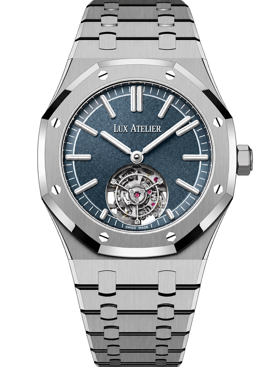 Smoked Blue Open-Heart Watch – Silver-Tone Integrated Bracelet