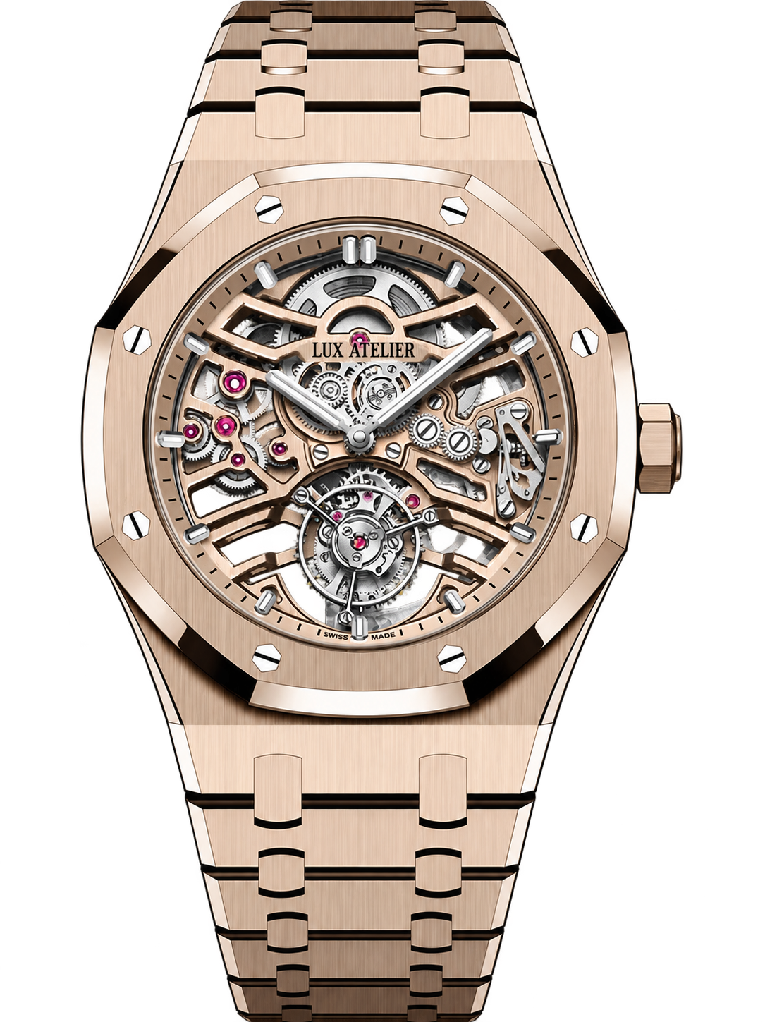 Rose Gold-Tone Skeleton Open-Heart Watch – Integrated Bracelet