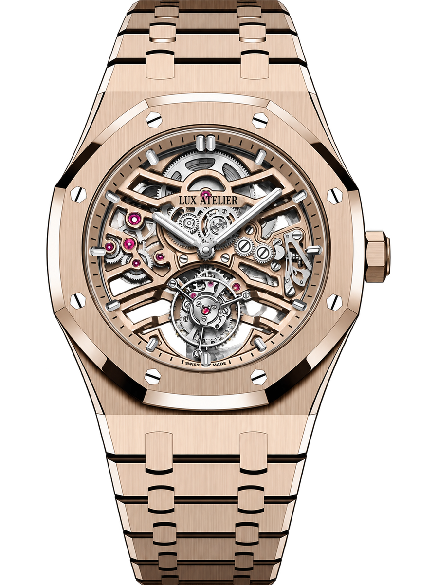 Rose Gold-Tone Skeleton Open-Heart Watch – Integrated Bracelet