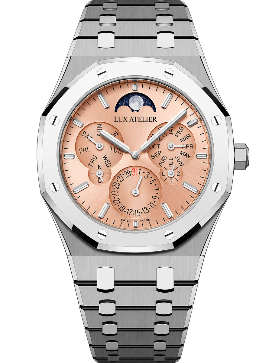 Salmon Multi-Display Watch – Silver-Tone Integrated Bracelet