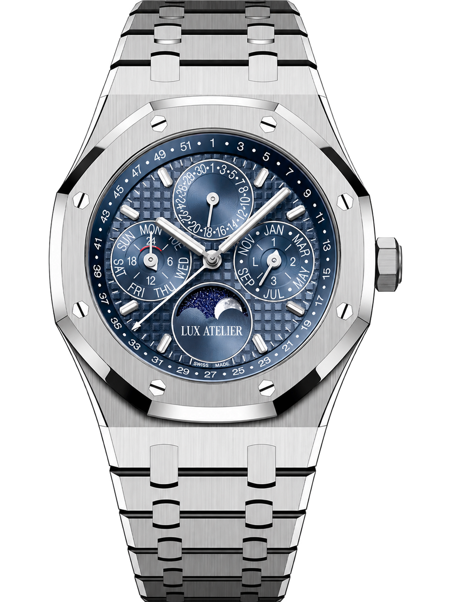 Blue Multi-Display Watch – Silver-Tone Integrated Bracelet