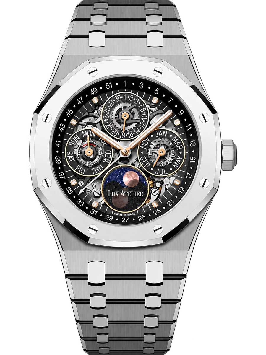 Blue Multi-Display Watch – Silver-Tone Integrated Bracelet