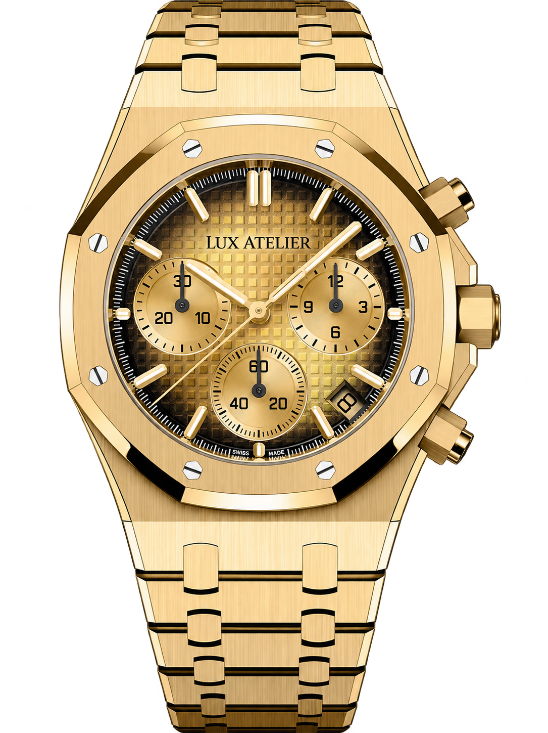 Gold-Tone Multi-Display Sport Watch – Integrated Bracelet