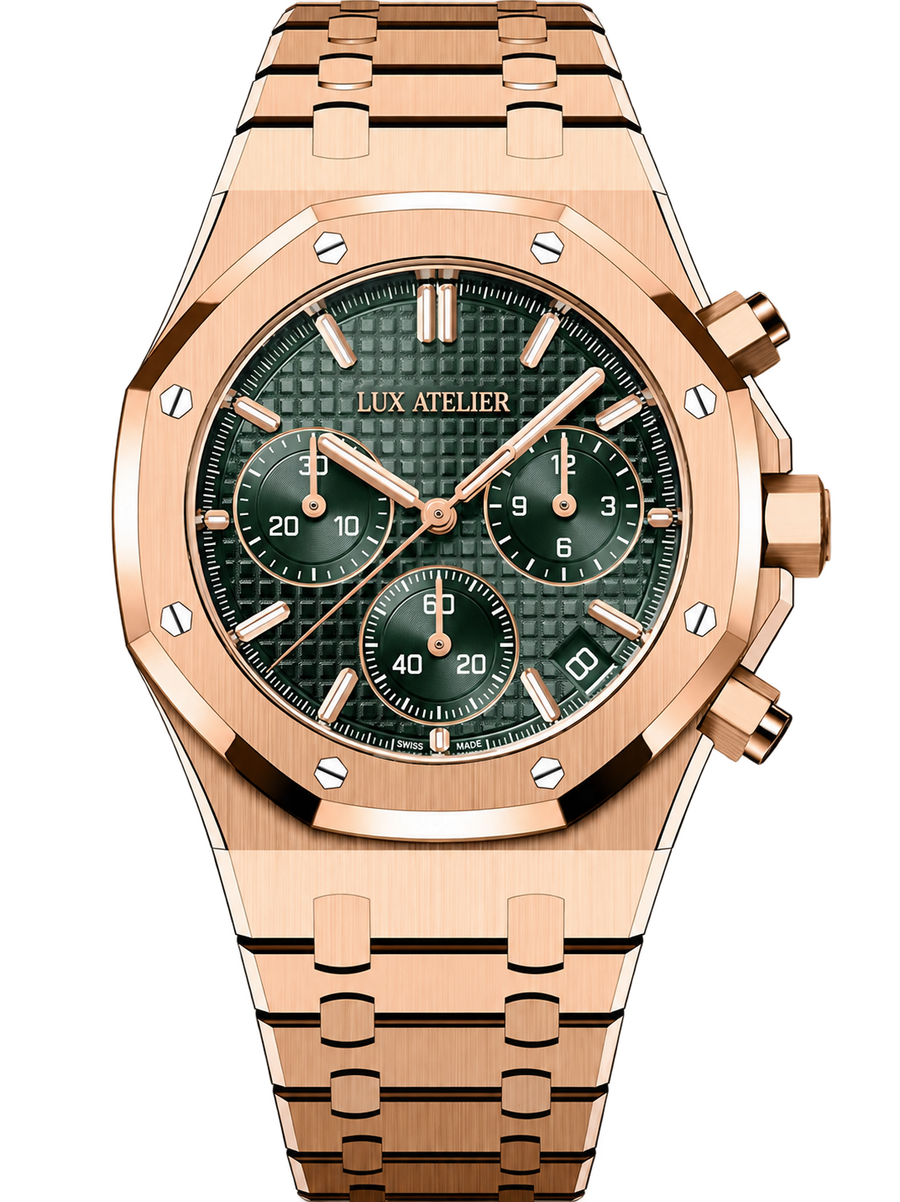 Rose Gold-Tone Green Multi-Display Sport Watch – Integrated Bracelet