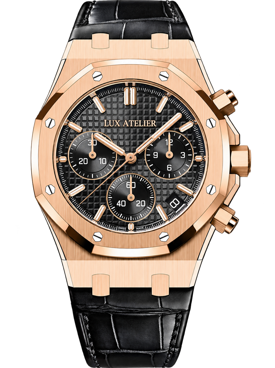 Rose Gold-Tone Black Multi-Display Watch – Black Strap