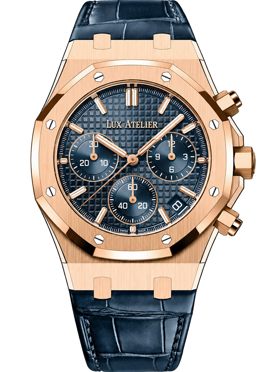 Rose Gold-Tone Blue Multi-Display Watch – Navy Strap