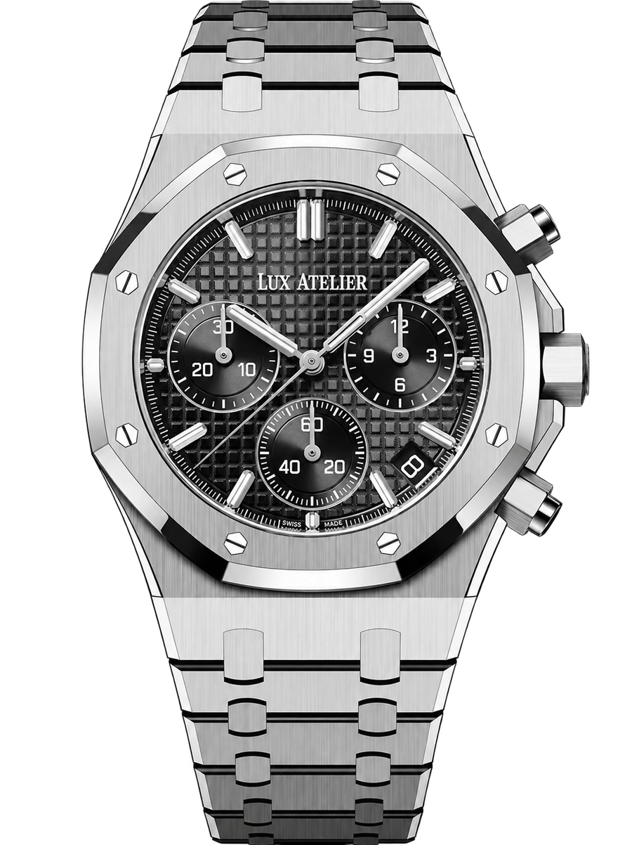 Black Multi-Display Sport Watch – Silver-Tone Integrated Bracelet