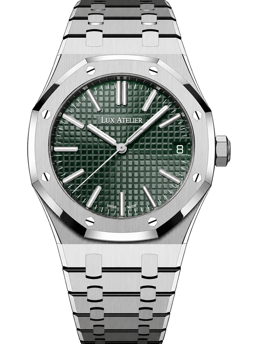 Silver-Tone Green Textured Watch – Integrated Bracelet