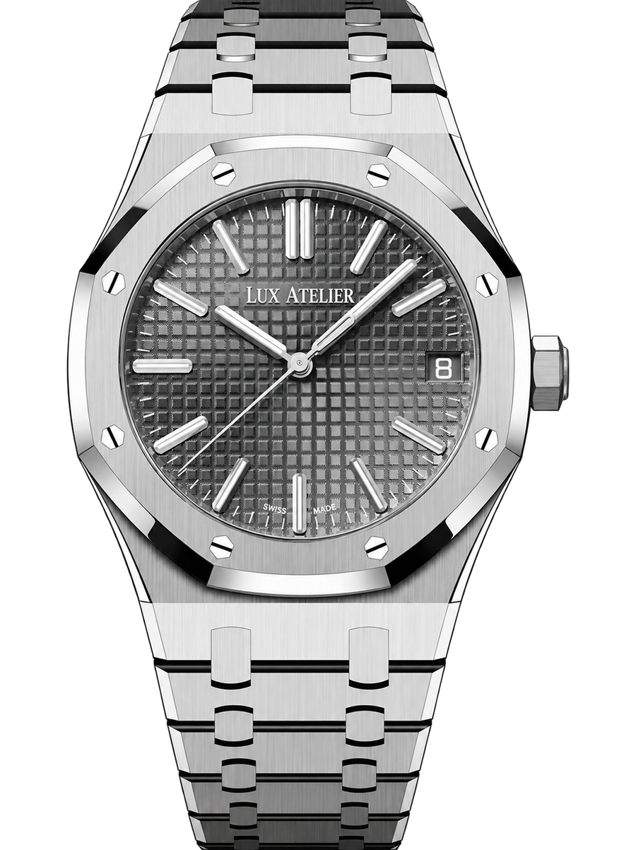 Silver-Tone Grey Textured Watch – Integrated Bracelet