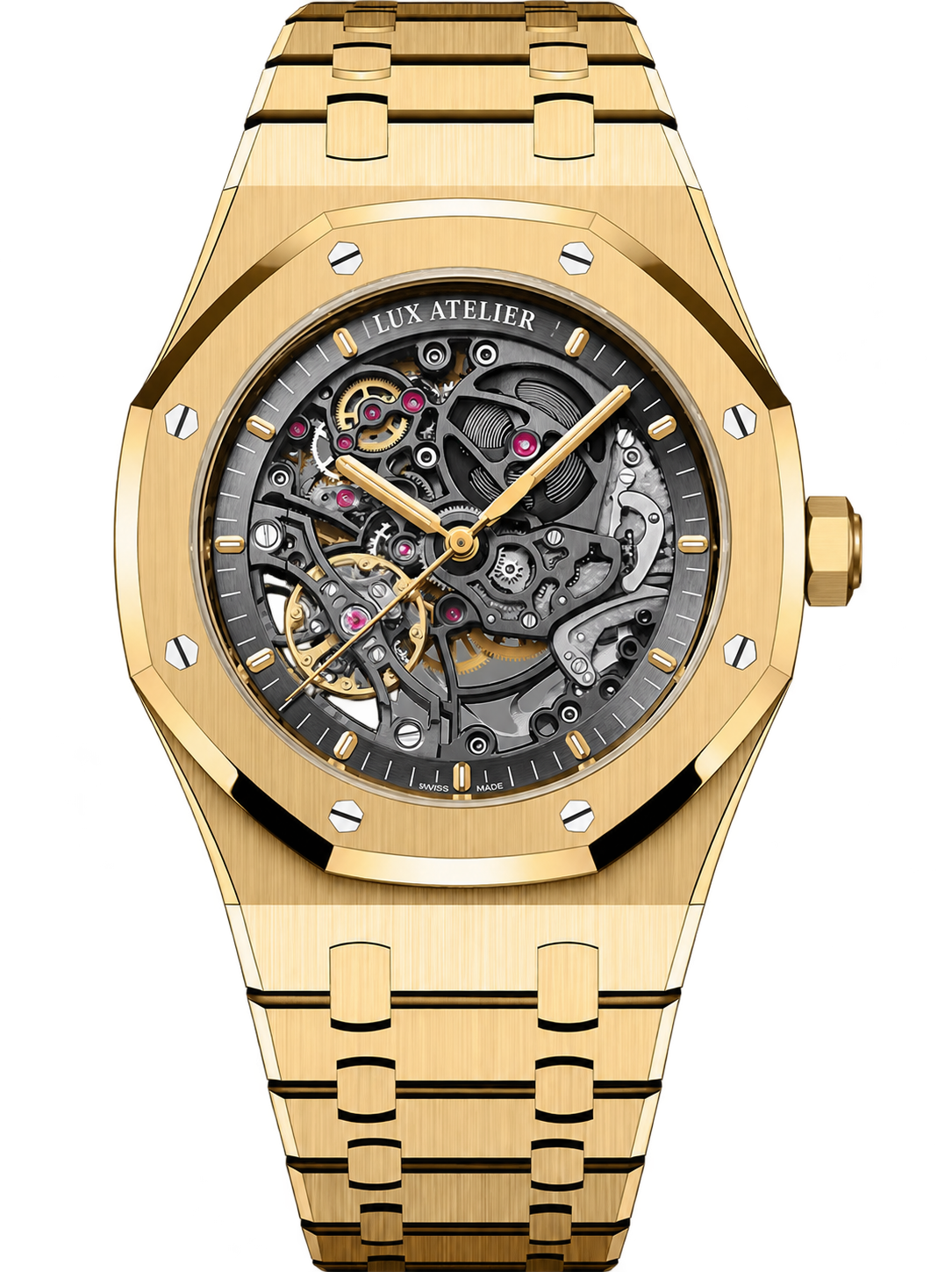Gold-Tone Skeleton Open-Work Watch – Integrated Bracelet