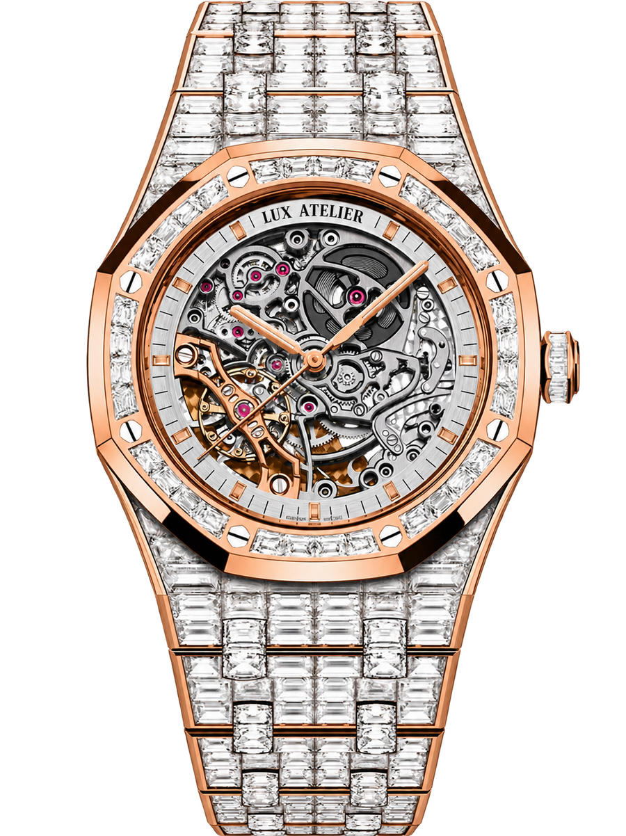 Rose Gold-Tone Crystal-Set Open-Work Watch – Integrated Bracelet