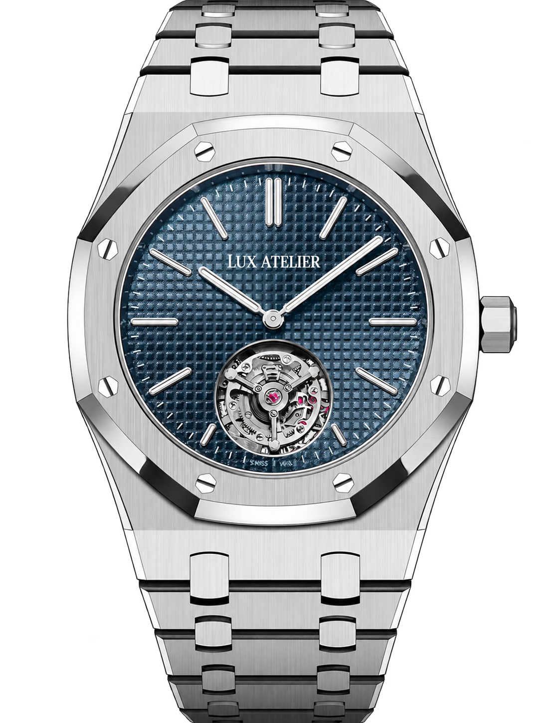 Silver-Tone Blue Open-Heart Watch – Integrated Bracelet