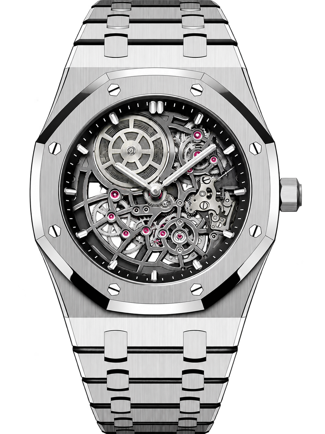 Silver-Tone Skeleton Open-Work Watch – Integrated Bracelet
