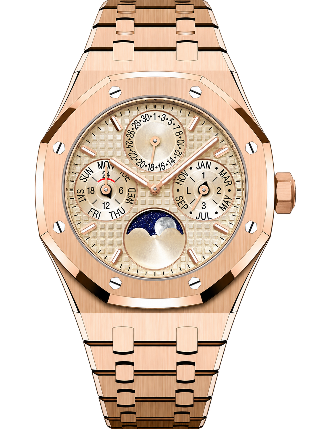 Rose Gold-Tone Champagne Multi-Display Watch – Integrated Bracelet